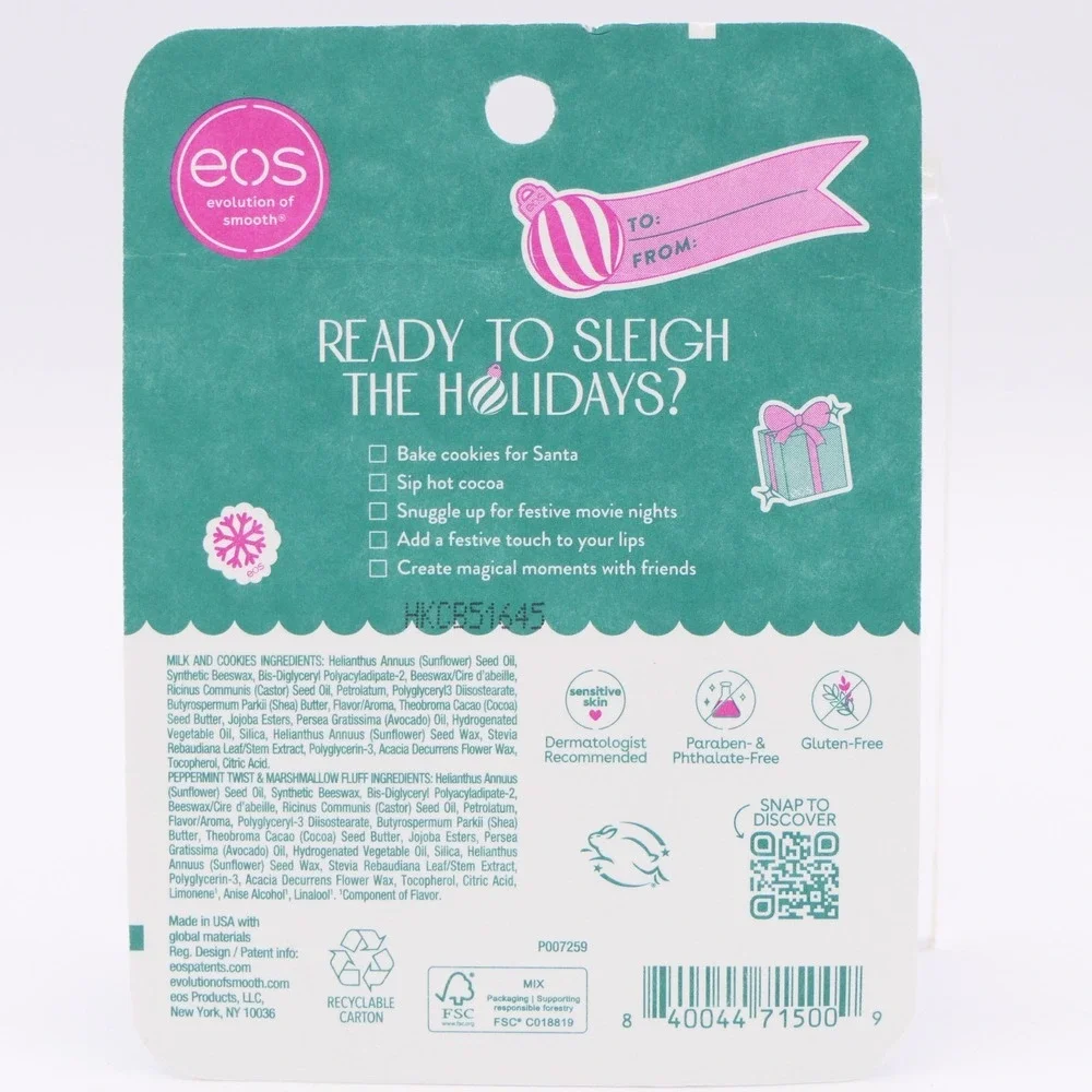 EOS Holiday Collection 24H Moisture Lip Balm Minis 3 Pk Peppermint, Marshmallow
